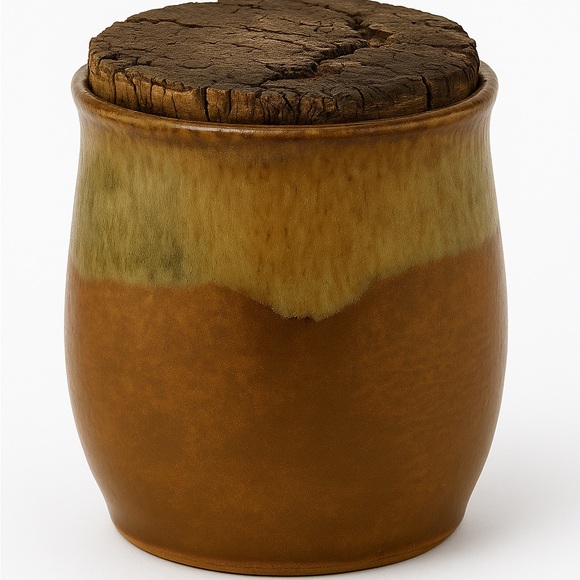 CHANEL Other - Bob Chaundy Studio Pottery Jar – Signed & Dated 1981, Brown/Olive Drip Glaze